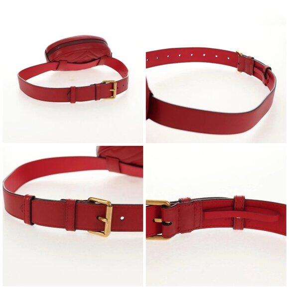 GUCCI GG Marmont Waist Bag Leather Red Gold 476434 Auth 146076V - Picture 16 of 16